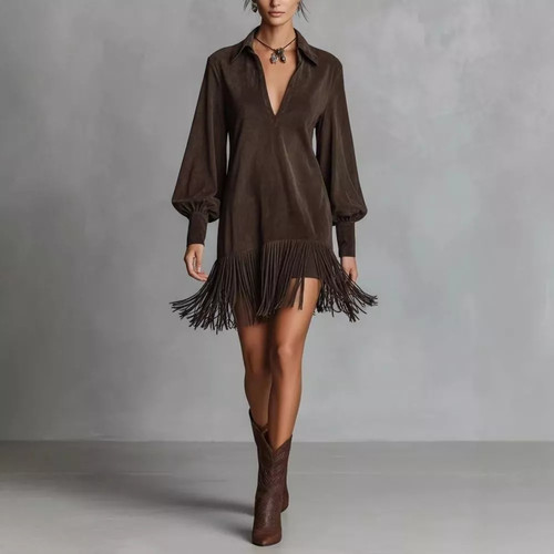 Robe courte femme marron - robe,