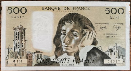 Billet 500 francs pascal - billet,