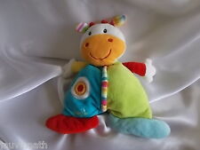 Doudou vache,girafe multicolore, grelot, Babysun