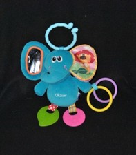 Peluche doudou éléphant CHICCO bleu dentition grelot miroir 16 cm TTBE