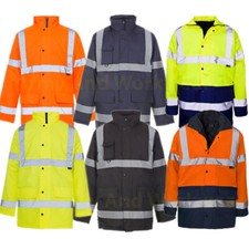 Haute Visibilité Travail Entrepreneurs Veste Parka Imperméable Rembourré Capuche
