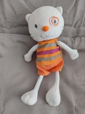 Doudou chat blanc raye orange