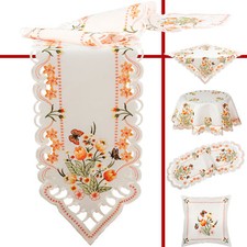 Tulipe Papillon orange Broderie Chemin de table Nappe Napperon Taie Blanc