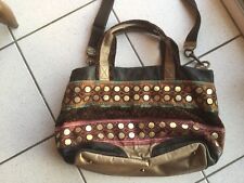 Sac Maliparmi tissu ethnique cuir ,gros sequins dorés ❤️❤️❤️