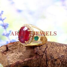 Bague En Argent Plaqué Or 14K Avec Gemmes De Rubis Et D'Onyx Pour Homme #5354