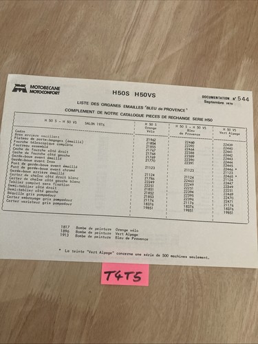 1976 note motobécane - note,