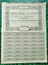 Dépt 64 & 75 - Bayonne Siège à Paris - Rare Cie des Bateaux Omnibus - 02/07/1878