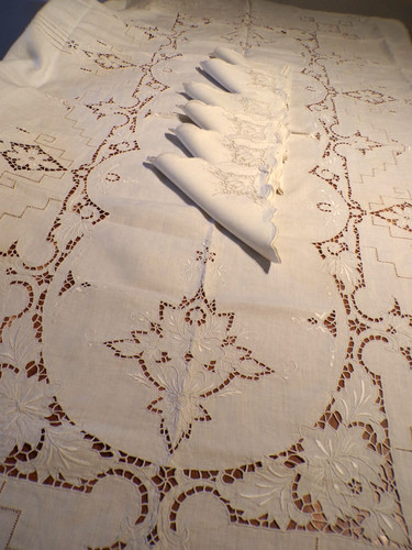 Linge ancien belle nappe 6 - ancien,