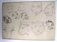DESSINS : 4 CRAYONS d'ANIMAUX DIVERS - VERS 1850 - ECOLE FRANCAISE -D165