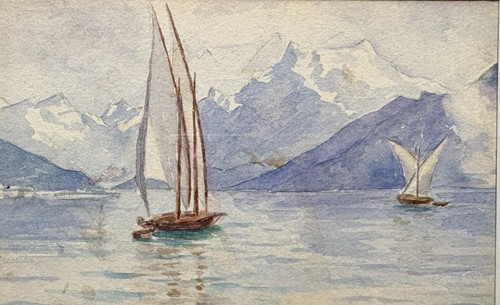 Peinture ancienne original - ancienne, lac