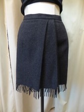 IRENE VAN RYB pour IDEM Jupe droite courte franges 100% Laine GRIS 34 VINTAGE