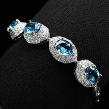 Bracelets ovales ovales en argent sterling 925 topaze bleue suisse...