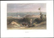 1836 Gravure aquarellée Rhodes Mer Égée Grêce Paysage  Arthur Willmore