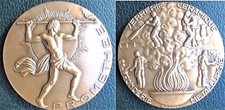 Médaille en bronze Arts du Feu, Prométhée, homme nu, par Baron