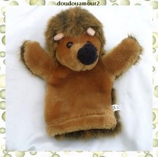 Doudou Peluche Plat Marionnette Hérisson Marron CP International