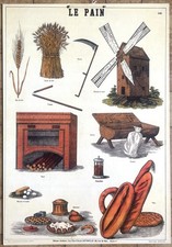 🥖 Ancienne affiche scolaire Deyrolle originale, années 50 - Le pain, la farine