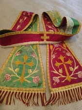 ANCIENNE ETÔLE Rouge Verte/damassé soie/réversible/XVIII-XIXÈ/RELIGIEUX/EGLISE