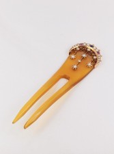 Peigne ancien en or, corne, perles fines, saphirs et rubis