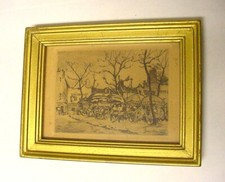 CADRE BOIS DORE AVEC LITHO "LA MERE CATHERINE" PARIS XV SOUS VERRE 14.5x11x2 cm