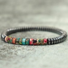 Bracelet de perles Hématite, Jaspe impérial multicolore,  Sur mesure pour Femme