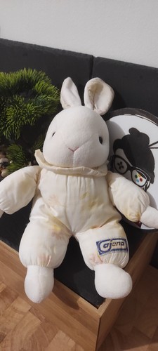 Peluche lapin blanc jaune - blanc,