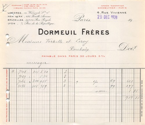 Facture 1926 dormeuil freres - ,