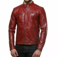 Veste de motard en cuir rouge