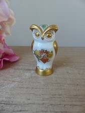 Figurine vintage hibou doré porcelaine blanche décor fleuri Franklin Mint