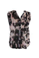 Inc International Concepts Blouse Sans Manches Noire Et Rose À Pli Tissé S