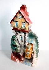 GARNIER KLEM,  JOLIE GRANDE BOUTEILLE A LIQUEUR en FAIENCE EMAILLÉ, MOULIN A EAU