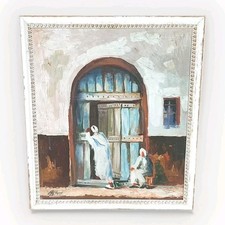 TABLEAU ORIENTALISTE HUILE ACRYLIQUE SUR PANNEAU SIGNÉ MBARKI ANNÉES 80