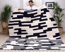 Tapis noir et blanc, tapis plat, tapis Maroc, tapis fait main, tapis artisanal