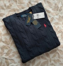 Pull Homme Ralph Lauren Maille Torsade Bleu Marine Taille M 100% Coton Neuf 85€