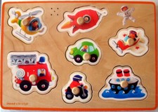 JANOD Puzzle à boutons encastrement bois sonore - Transports - 7 pièces