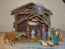 Devineau Crèche garnie étable bois Lot santons 9 cm T3 ancien Nativité 1