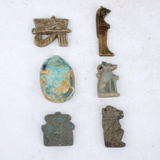 COLLECTION de 6 rares amulettes anciennes pharaoniques egyptiennes (histoire ...