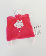 Doudou Plat Chat Rose Gris Blanc Rayé Souris Nuage Coeurs Mots D'enfants Leclerc