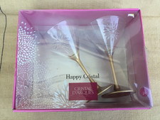 NEUF duo verres à vin CRISTAL D'ARQUES modèle HAPPY CRISTAL or