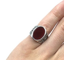 Bague homme en argent 925 cornaline rouge bague sceau ovale bijou massif RW 56