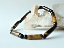 Bracelet œil de tigre et obsidienne perles 4 mm - pierre fine gemme véritable