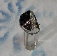 Chevalière Rhodié T58 Onyx et Diamant Cz 12 Gr Argent Massif 925 Dolly-Bijoux