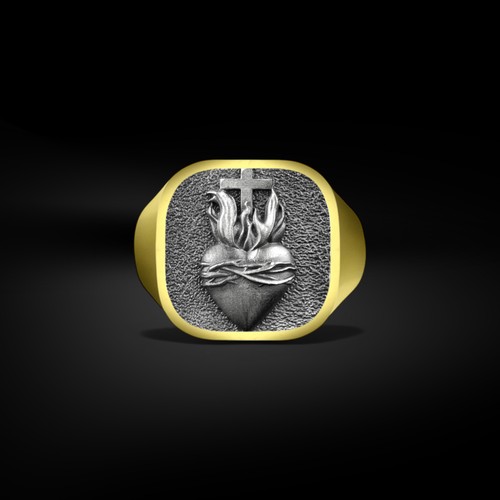 Bague chevalière religieuse