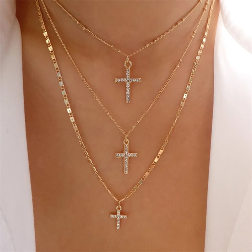 Collier croix 3 rangs - or,