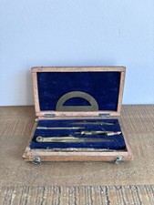 Ancien Coffret de Compas /Rapporteur  en Laiton - Bureau, École - Vintage