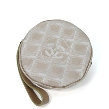 Pochette CHANEL D'OCCASION Ligne de voyage neuve Jacquard nylon beige ronde