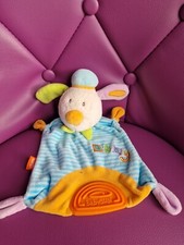 DOUDOU PLAT BABYSUN CHIEN SOURIS AHOY  bleu vert plaque dentition orange 