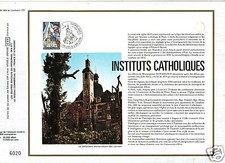 0404+ FDC FEUILLET CEF 1977  INSTITUTS  CATHOLIQUES