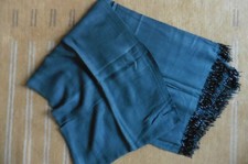 Pashmina Inde châle étole chic gris foncé anthracite franges en perles noires