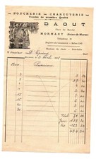 Facture Boucherie Charcuterie Daout Place du marché à Normant de 1938