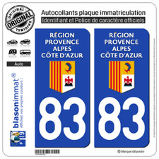 2 Stickers autocollant plaque immatriculation : 83 Région Sud - LogoType